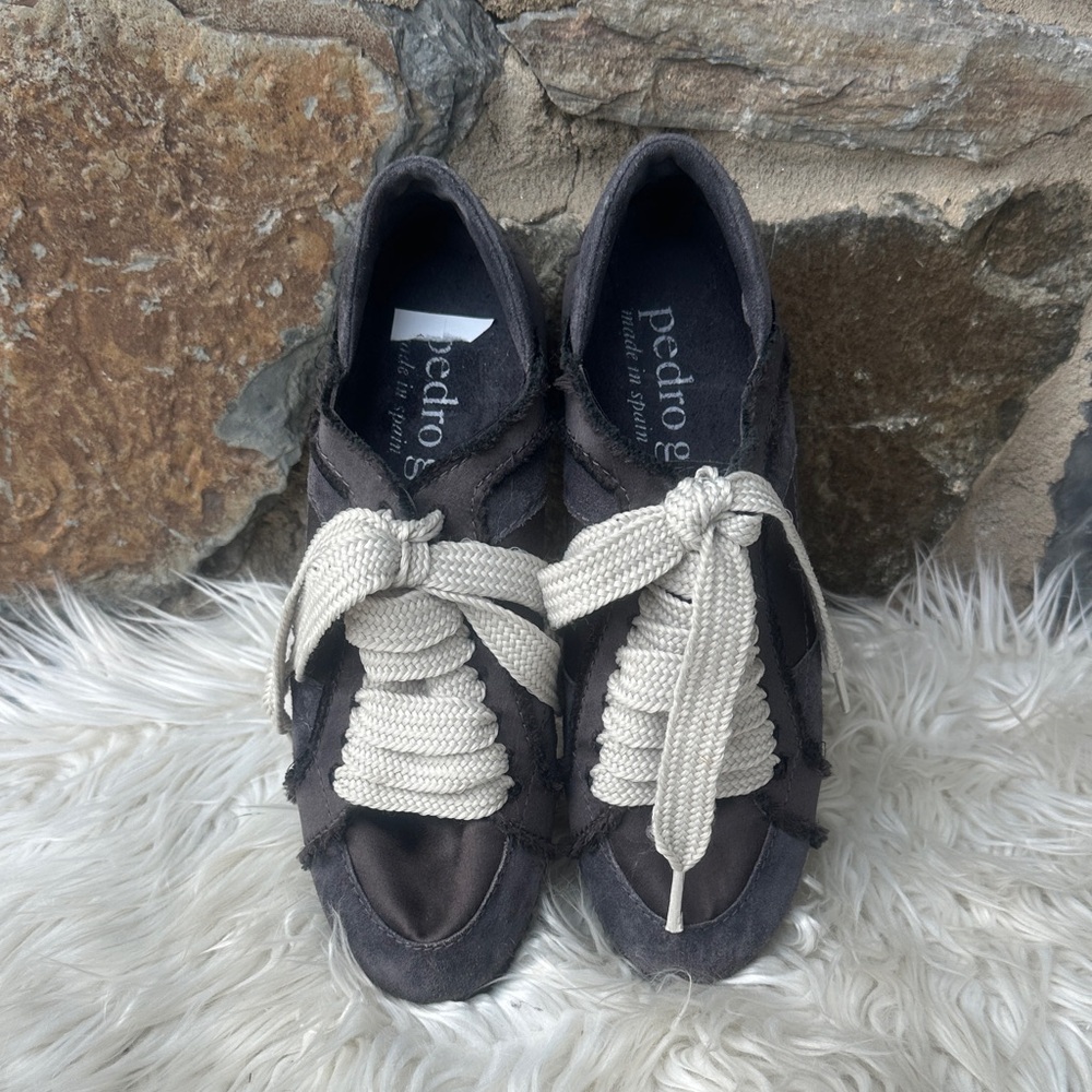 Pedro Garcia Cristina Satin Lace Up Taupe Trainer  36.5 (6.5)